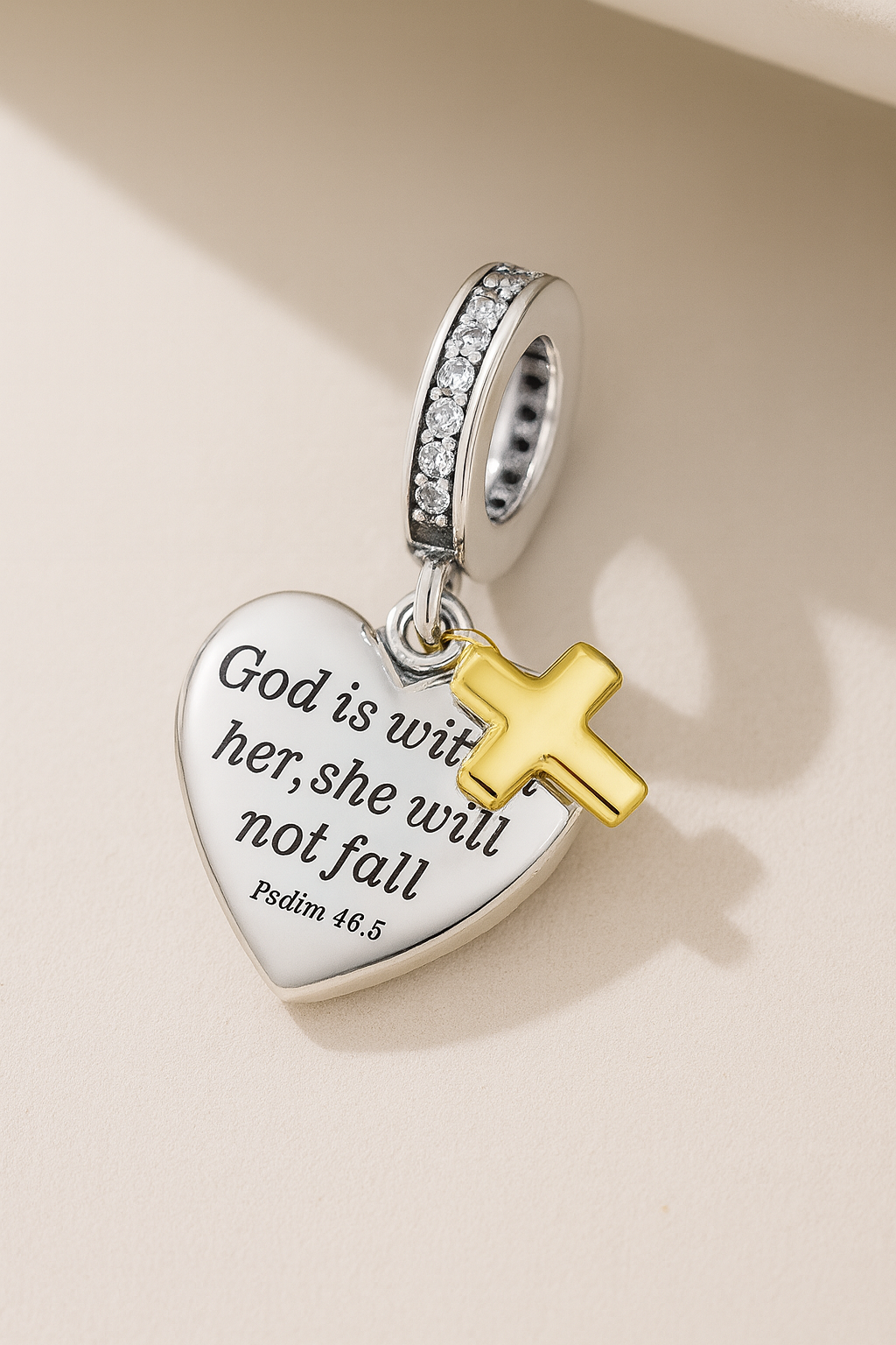 Psalm 46:5 Heart & Cross Charm – “God is within her, she will not fall”