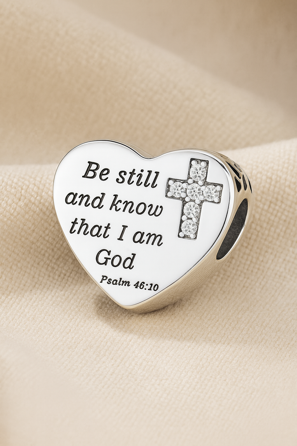 "Be Still and Know" Heart-Shaped Sterling Silver Charm