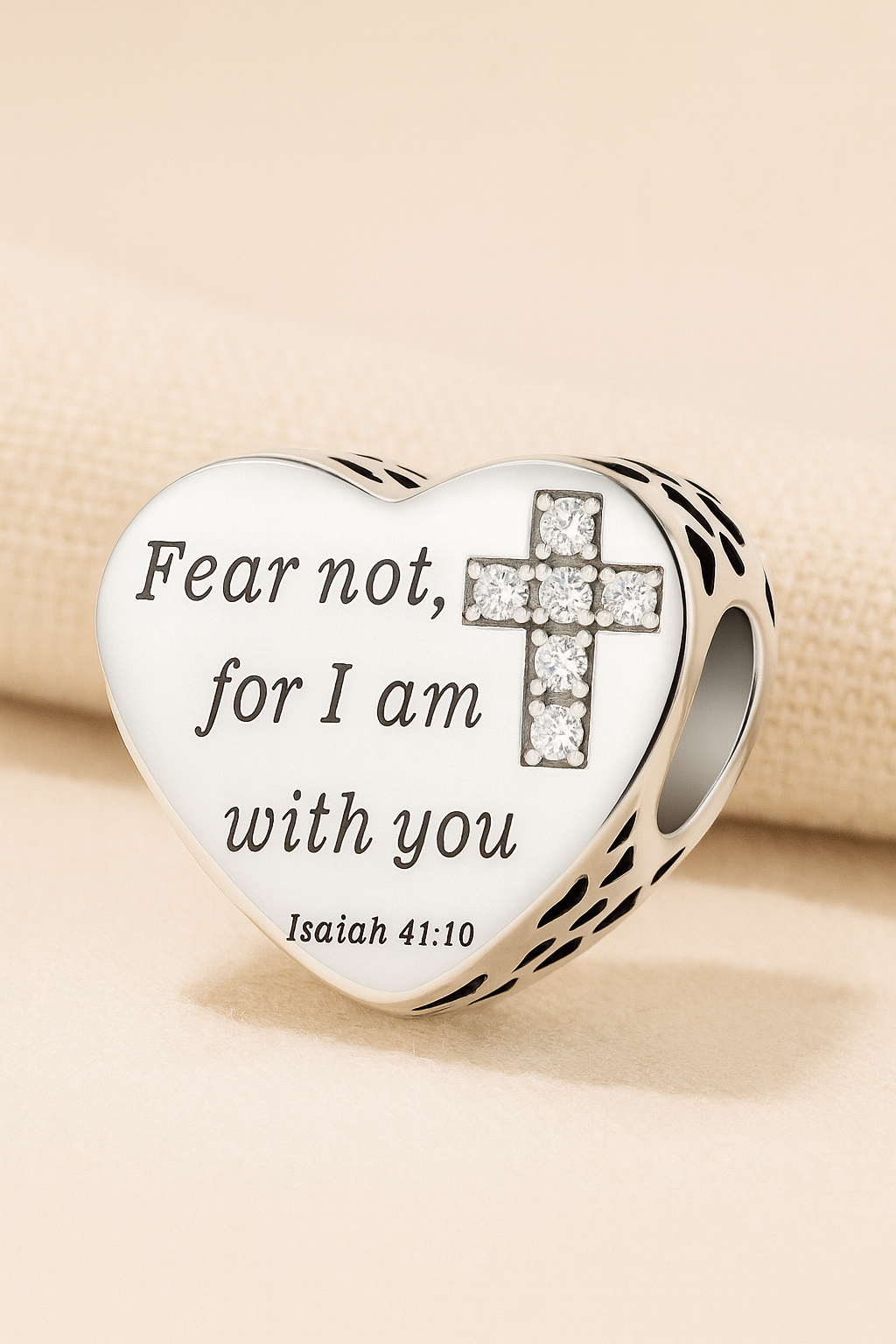 "Fear not for I am with you" Heart-Shaped Sterling Silver Charm