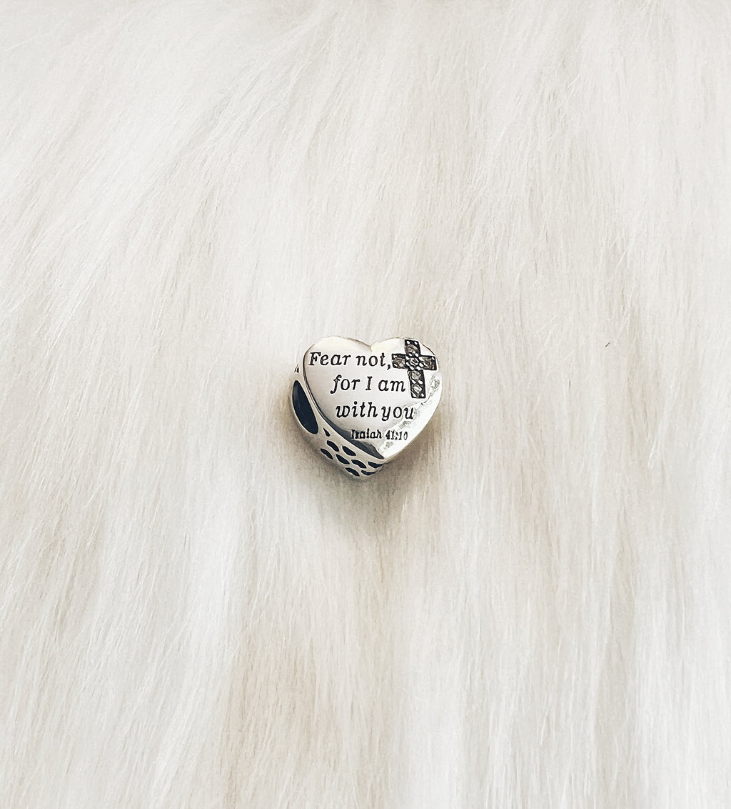 "Fear not for I am with you" Heart-Shaped Sterling Silver Charm