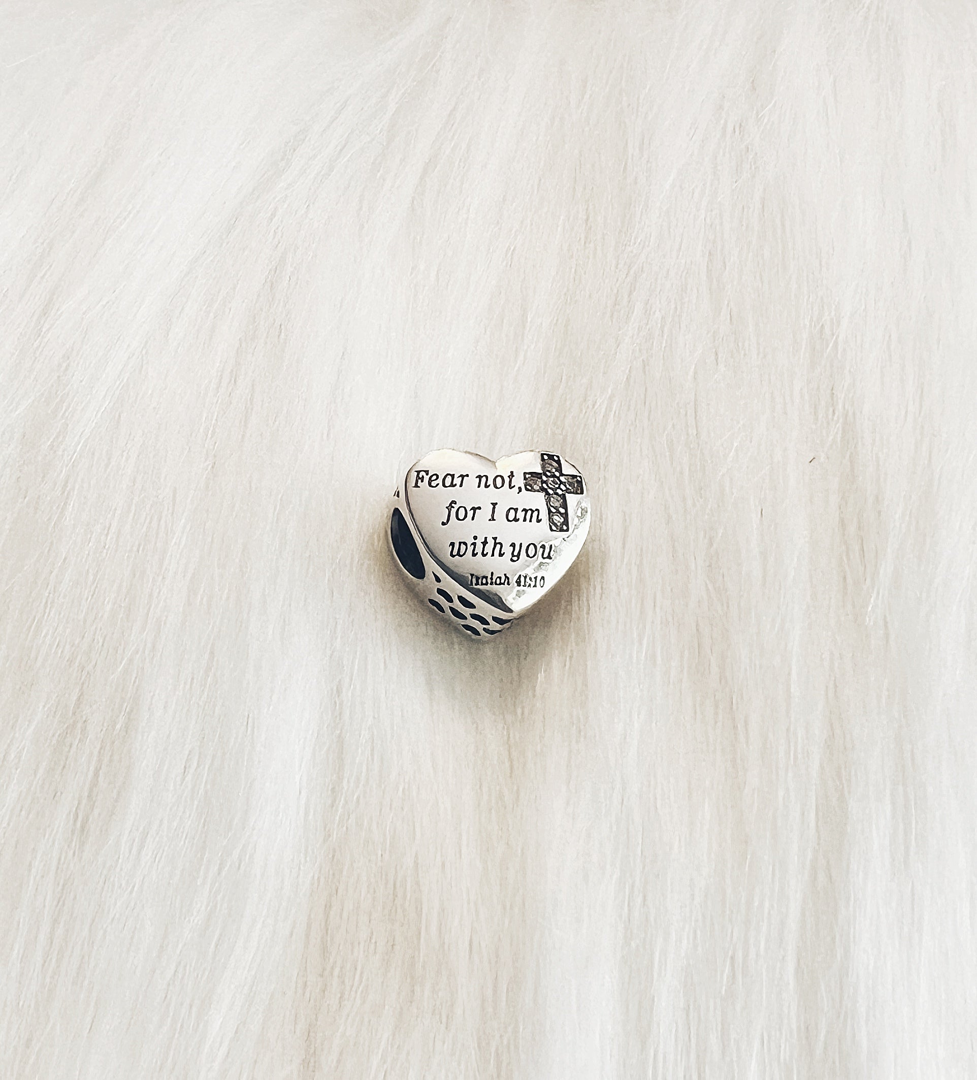 "Fear not for I am with you" Heart-Shaped Sterling Silver Charm